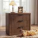Fluted Nightstand with 3 Drawers, 23" Wide Modern Night Stand, Tall Bed Side Table with Metal Handle, Large Storage End Table, Nightstand for Bedroom, Living Room, Office, Walnut