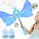 Bubble Wands for Kids Girls - LED Light & Music Bubble Machine: 3 AA Batteries & 2 Bubble Solutions, Outdoor Party Birthday Toys for Toddlers, Gift for 3 4 5 6 7 8 Year Old Girls, Blue