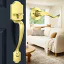 Brightify Gold Front Door Handle No Lock, Classic Exterior Door Handle, Entry Door Handle Reversible for Left & Right Hand Doors