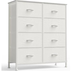 OLIXIS 8 Drawer Storage Dresser with Wood Top - Wide Fabric Chest Organizer for Bedroom, Closet, Living Room,Tower Cabinet, TV Stand, Hallway Entryway Furniture,White, 11.8"D x 31.8"W x 36.6"H