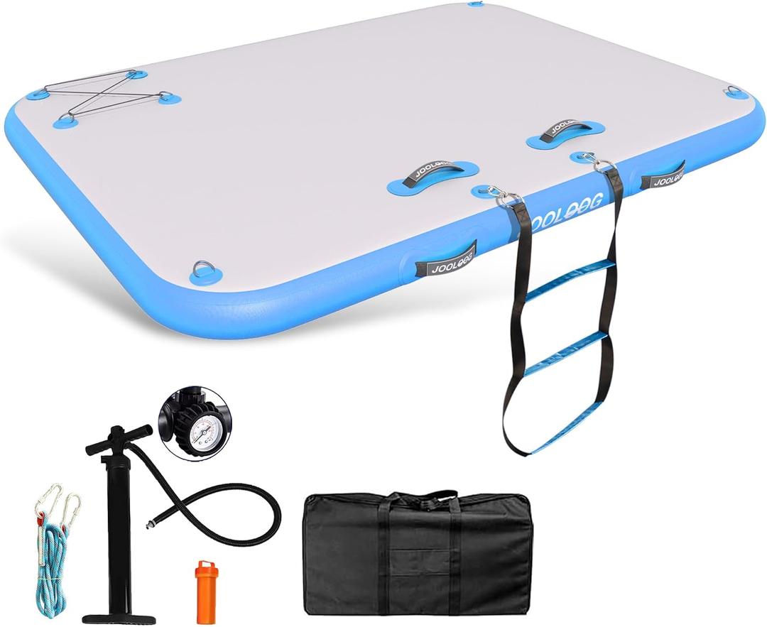 Inflatable Floating Dock Mat,6 inches Thick Inflatable Stable Platform Raft with Storage Bag None-Slip Surface for Lake Beach Pool, 10ft x 6 ft x 6in