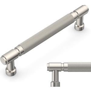 Amerdeco 10 Pack Brushed Satin Nickel knurled Cabinet Pulls 5 Inch(128mm) Hole Center Drawer Pulls Cabinet Hardware Kitchen Cabinet Handles for Bathroom ZH0072
