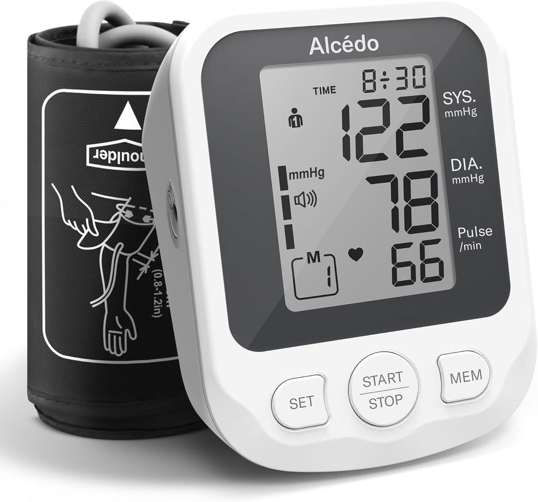 Alcedo Blood Pressure Monitor for Home Use, Accurate Upper Arm BP Monitor with Large Cuff, Alarm Reminder, 2 x 120 Memory, Talking Function (Grey)
