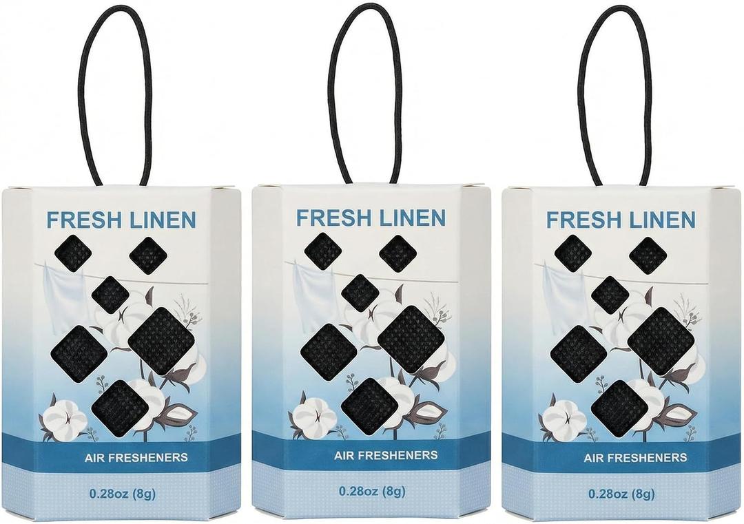 Fresh Linen Scented Sachets, 3 Pack Hanging Closet Deodorizer for Drawers, Wardrobes, Bags, Suitcases and Small Spaces