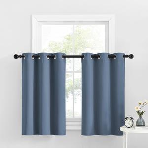 NICETOWN Kitchen Curtains 36 inch Length, Window Tiers Home Decor Grommet Solid Blackout Curtain Valances Decorative for Small Bathroom/Bedroom, 34-inch x 36-inch, Stone Blue, One Pair