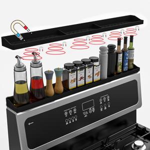 30 Inch Silicone Stove Top Shelf Magnetic for Kitchen, Strong Magnetic Heat Resistant Spice Rack Organizer for Over Stove Oven - (Black)