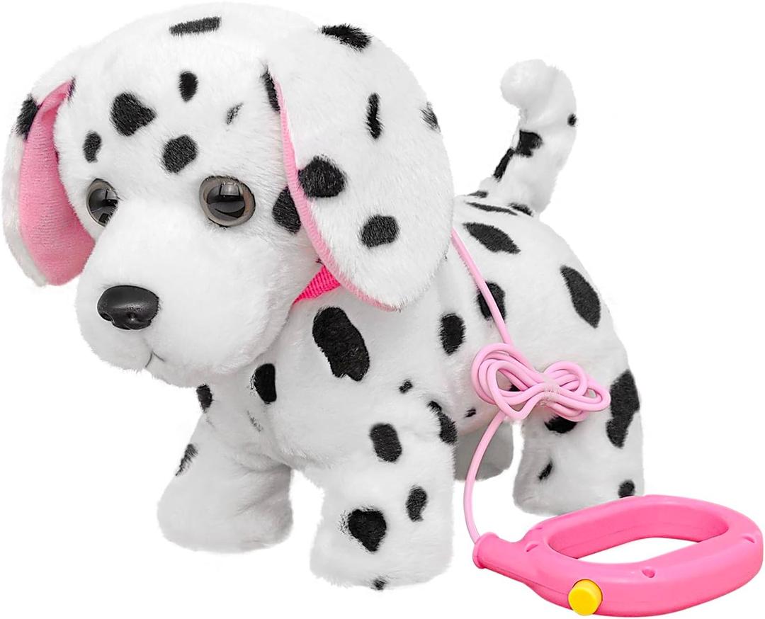 YH YUHUNG Walking and Barking Dalmatian Puppy Stuffed Animated Dog Toy for Kids with Leash, Head Nod,Walking,Barking,Tail Wagging,Electrnoic Pets Puppy Plush Toy for Kids,Boys and Girls Gift (Walking Dalmatian)