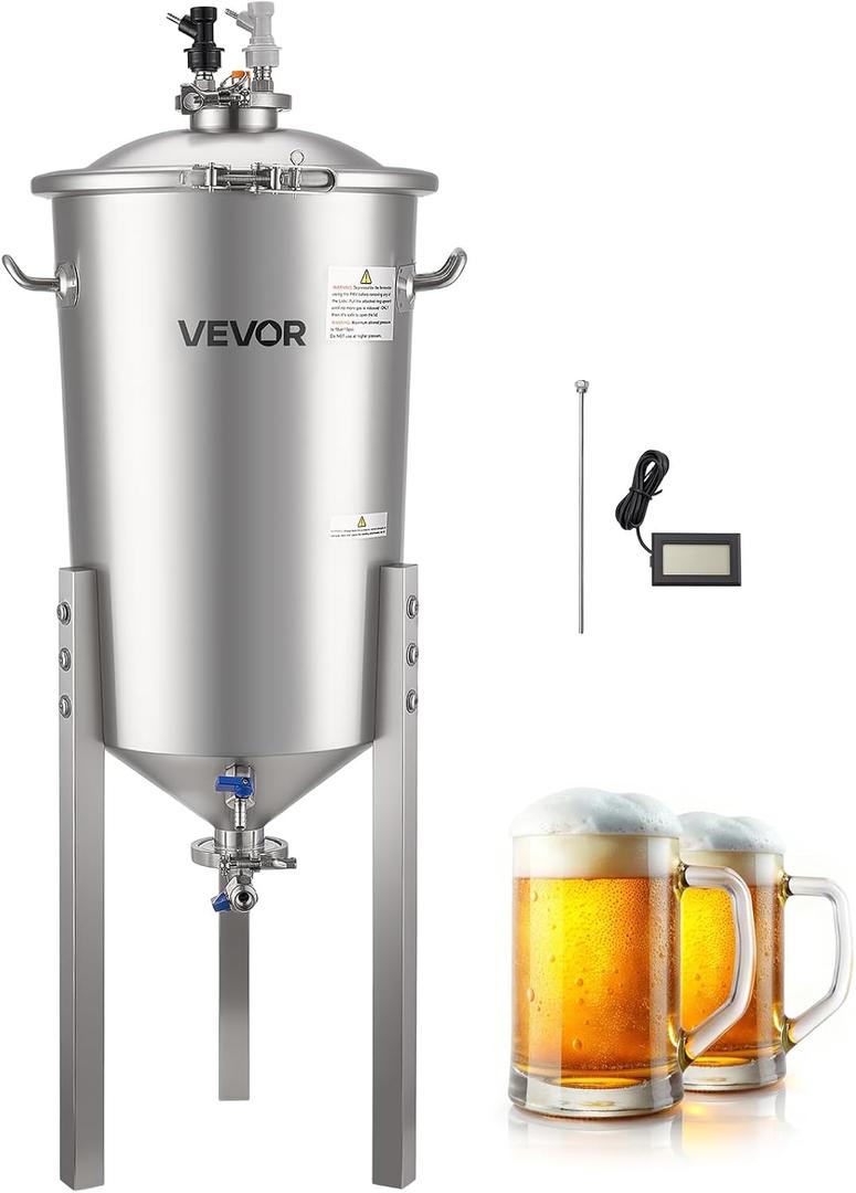 VEVOR Pressure Fermenter 15 PSI, 8 Gal/30L All-in-One Stainless Steel Conical Secondary Fermentation Bucket, for Wine, Beer Brewing Equipment