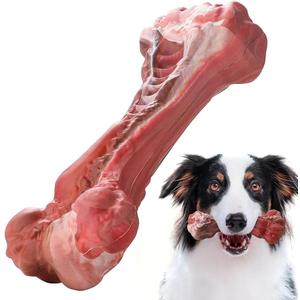 Indestructible Realistic Tough Dog Chew Toy  Natural Rubber Beef Flavor  Bone for Aggressive Chewers Long-Lasting, Teeth Cleaning, Safe & Non-Toxic (Large)