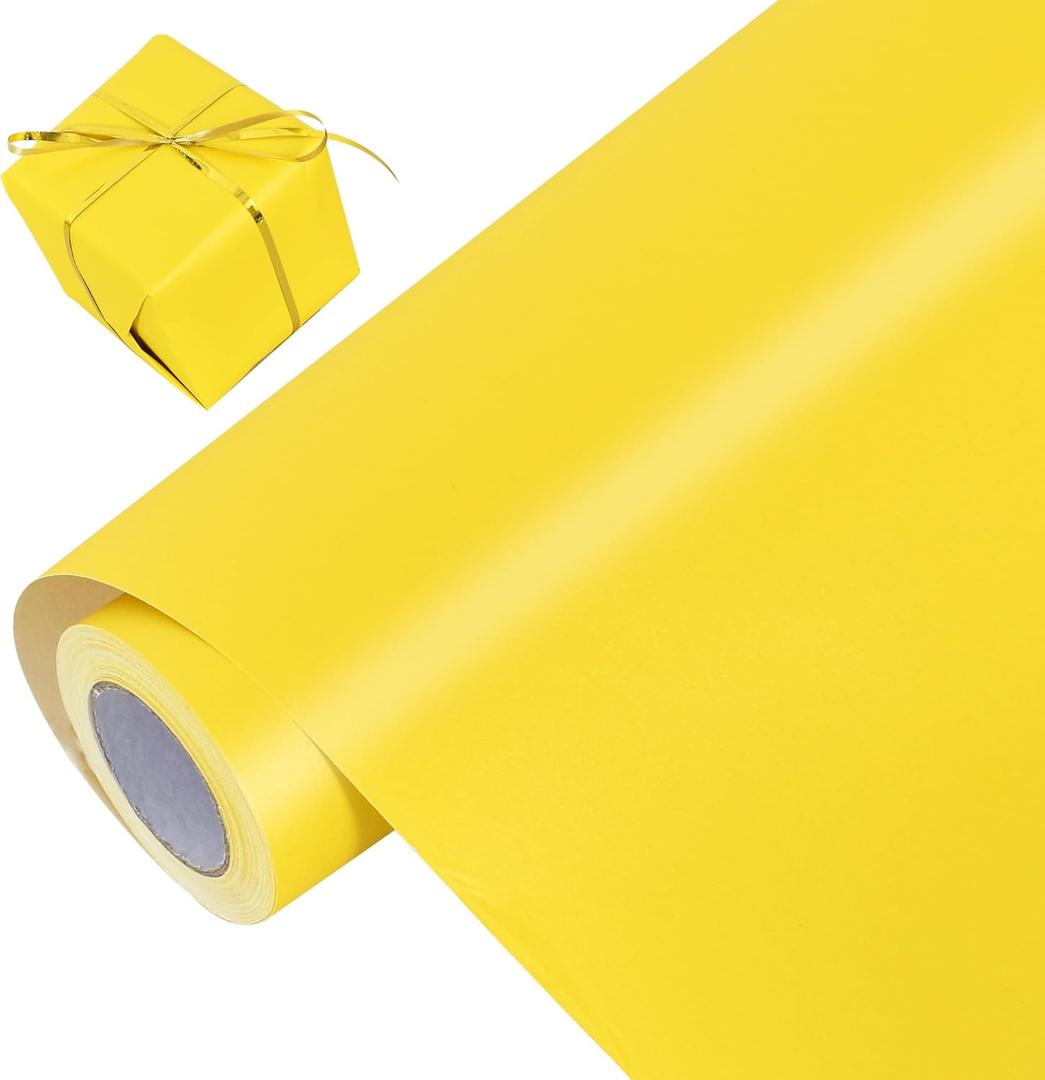 BEISHIDA Yellow Gift Wrapping Paper Solid Color Pearly-Lustre Wrapping Paper Roll Matte Gift Wrap Paper, Packing Paper for Wedding, Birthday, Graduation, Christmas Wrapping Paper(17inches X 32.8ft)