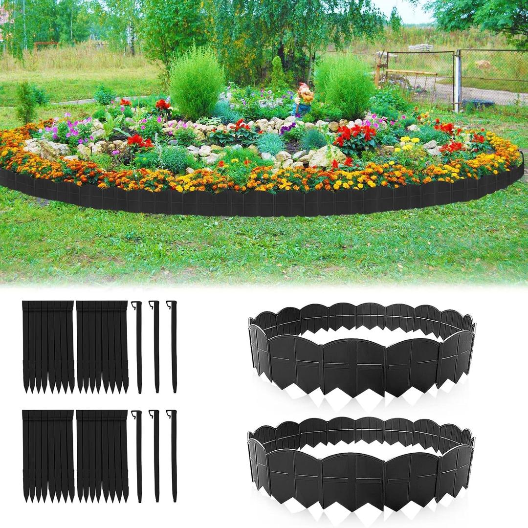Vashly 20Ft Garden Edging 5.9 in Tall Landscape Edging 20 Pcs Garden Border Edging Plastic Flower Bed Edging Borders Lawn Edging with 20 Pcs Garden Stakes, Black