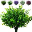 XLFAQXM Artificial Plants Flowers Grass Shrubs 8 Pack No Fade Faux Plastic Flowers Outdoor for Farmhouse Garden Porch Patio Indoor Wedding Decoration Greenery Fake Plants uv Resistant (1#Green)