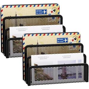 Marbrasse Mail Organizer for Desk, 3-Slot Mesh Metal Mail Holder countertop, Letter Holder, Office Desktop Envelope and Document Storage Rack (2P)