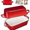 GRMImosa 2 in 1 Cast Iron Loaf Pan wiht Lid, Bread Loaf Pans for Baking Bread 9x5, Sourdough Bread Baking Pan for Homemade Bread, Meatloaf, Cherry