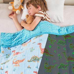 yescool Weighted Blanket 10 Pounds Weighted Lap Blanket, Glow in The Dark Dinosaur Heavy Blanket for Sleeping, Warm Minky Weighted Throw Blanket Gifts for 80-110lbs, 40"x60"