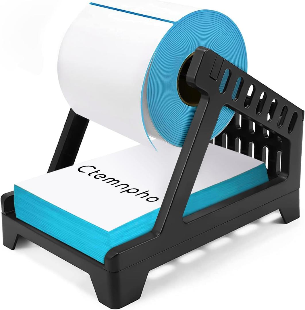 Ctemnpho Large Label Holder for Rolls and Fan-Fold Labels, Basket, Stand Desktop Printer Accessory for Home, Office (Black, Large)