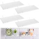 Wonderjune 4 Pcs Wooden Pegboard Shelves with Metal Pegboard Shelf Brackets Peg Board Display Storage Tray Wall Organizer Peg Board Accessories for Craft Room Home Kitchen(White,9.84 x 5 Inch)