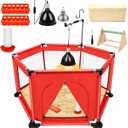 Chicks Brooder Box for Chicken Starter Kit- Includes Timing Heat Lamp Set, Detachable Chicken Brooder, Up to 15 Chicks, Sawdust, Chick Feeder and Waterer Set, Chick Perch 6-in-1 Chicken Coop Set.(Red)
