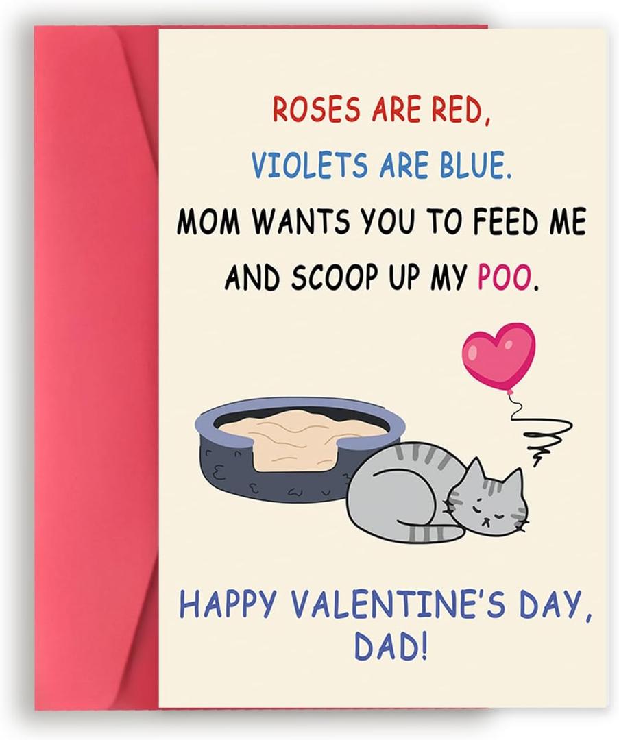 4 x Funny Cat Valentines Day Gifts for Cat DadCute Cat Valentines Day Cards, Cat Valentines Gifts for Husband, Cat Vday Cards (AM-381)