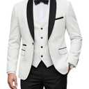 YND Men's 3 Piece Tuxedo Set with Bow Tie, Slim Fit One Button Shawl Lapel Suit Blazer Vest Pants, for Wedding Prom Dinners, Black Collar White, X-Small