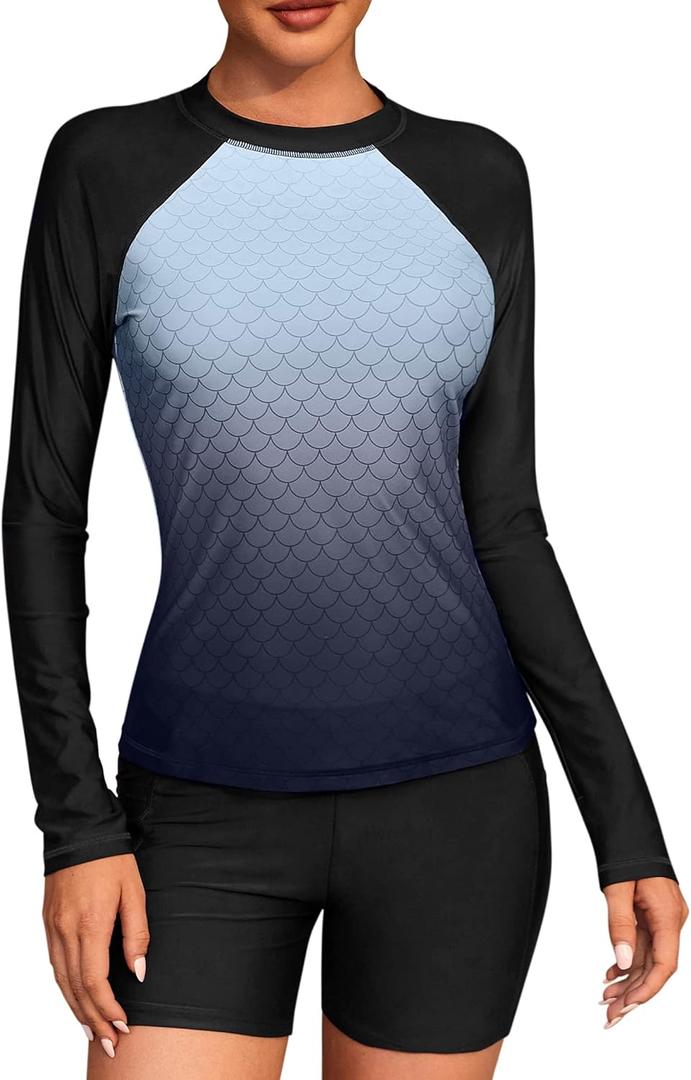 ATTRACO Women's Rash Guard Swim Shirt Long Sleeve Uv Sun Protection Quick Dry Lightweight Printed Shirts with Thumb Holes S