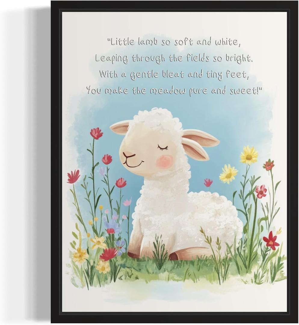 10 x Lamb Art Print Poster with Poem, Animals Nursery Wall Decor Cute Wild Animals Artwork For Baby Bedroom Kids Room Home Decoration Gallery 11 (Lamb, 8 x 10 inches, Unframed)