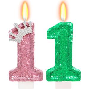 Pink and Green Birthday Number Candle, Wizard Birthday Number Candle, Cake Topper Decoration for Birthday Party Decorations (Number 11)