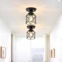 2-Pack Farmhouse Semi Flush Mount Ceiling Light Fixture, Rustic Black Hallway Small Metal Ceiling Lamp Shade for Porch Kitchen Stairway Bedroom Entryway, E26 Base