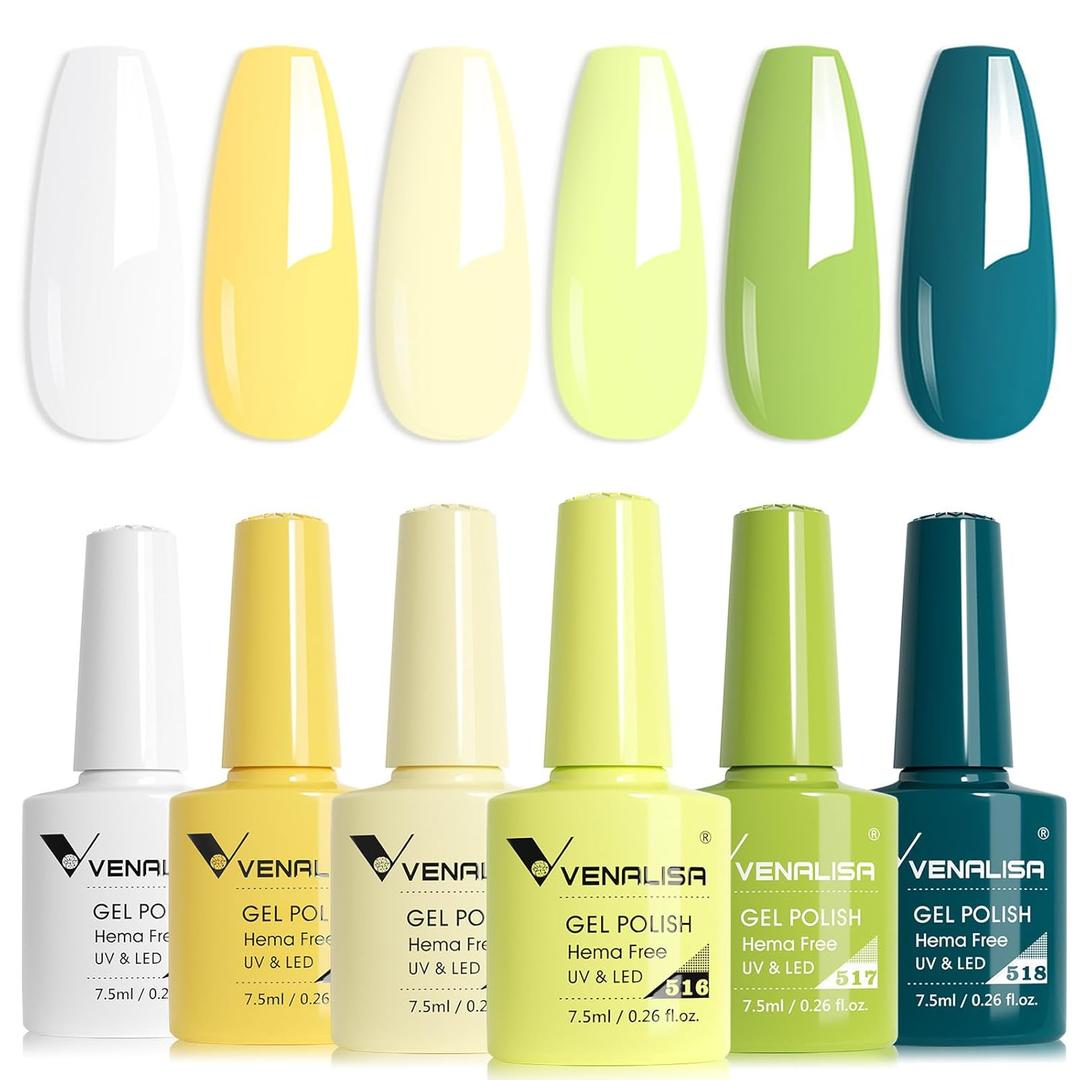 VENALISA Green Gel Nail Polish Set, 6 Colors Lime, Mint, Emerald Gel Polish, UV Gel, Soak Off For Nail Salon DIY Home Manicure