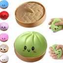 Dumpling Squishies Toy, Giant Glitter Dumpling, Colorful Steamed Bun Stress Balls Fidget Sensory Toy,Squeeze Dough Ball Stress Relief Hand Toys with Food Steamer Stretchy Desk Toys (Green)