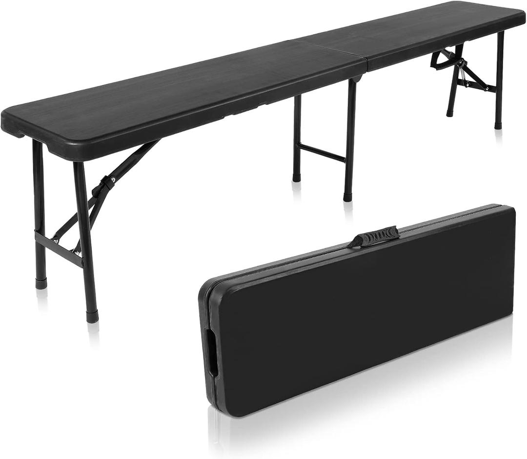 Roowest Black Folding Bench 6 Feet Plastic Outdoor Portable Foldable Bench Seat Eating with Carrying Handle for Dining Camping Picnic BBQ Sports Garden Indoor Outdoor Patio Activities