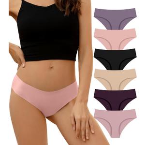 DEANGELMON Seamless Underwear for Women No Show Bikini Panties Comfortable Stretch Invisible Ladies Hipster Briefs (Small, Pink Bubble-6 Pack)