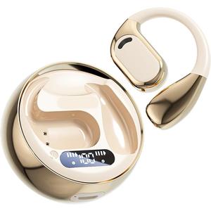 Open-Ear Wireless Earbuds, Bluetooth Air Conduction Headphones, 50 Hours Playtime, Waterproof, LED Digital, Wireless Gold Open Earbuds, Lightweight Design Fit Cycling, Running, Workout
