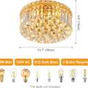 4-Light Gold Crystal Chandeliers Flush Mount Chandelier Light Fixture with K9 Crystals Modern Ceiling Lights Elegant Round Lamp for Bedroom,Hallway,Bar,Living Room,Dining Room,H5.9 xW13.7