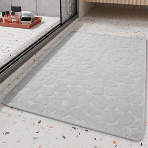 COCOER Non Slip Bath Mat, Super Absorbent Washable Bath Mats for Bathroom with Rubber Backing, Thin Bathroom Rugs 24"x36" Gray