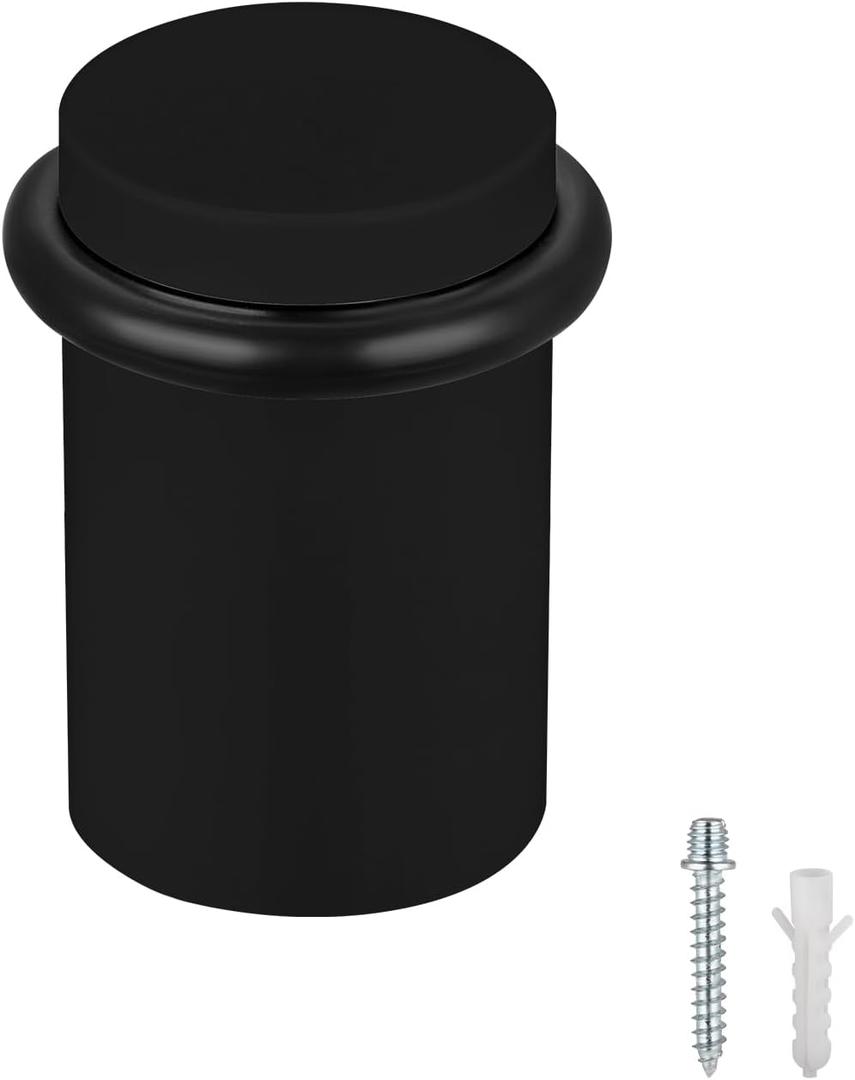 Floor Door Stopper Door Stop-Classy Solid Steel Modern Heavy Duty Door Stoppers -Floor Mount Anchor Screw-Wall Protector for Commercial Door(Black, 2.0 Inch)