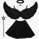 Angel Costume Wings for Adult Women, Feather Wings Tutu White Halo Headband Fairy Wand Halloween Cosplay Party