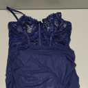 Foxiny Sexy Corset Bodycon Ruffle Sheer Underwire Mesh Lace Floral Outfits Babydoll Lingerie Dress with Thong 2 Piece Women Ruched Chemise Negligee Navy Blue, X-Large