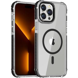 DEERLAMN Strong Magnetic Case for iPhone 15 Pro Max 6.7-Inch,[Compatible with Magsafe][Military Grade Drop Protection] Clear Slim Shockproof Protective Phone Cover-Transparent+Black