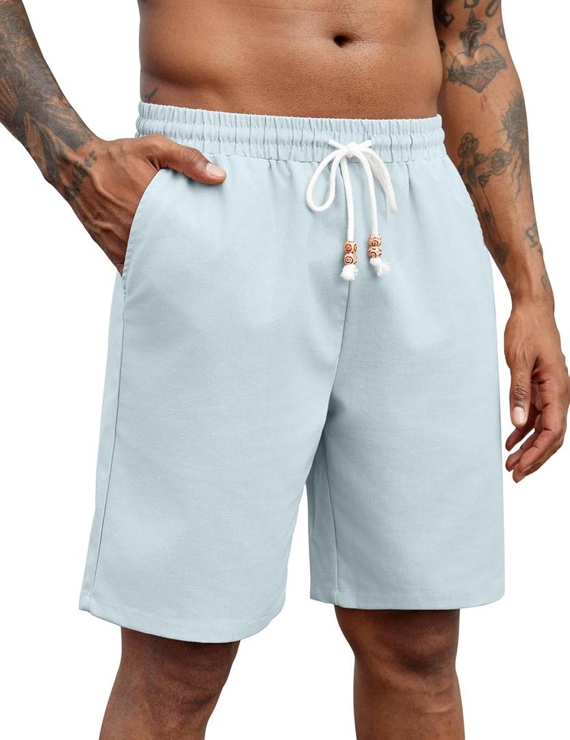 COOFANDY Mens Linen Shorts Casual Drawstring Elastic Waist Lightweight Summer Vacation Beach Shorts (Large)