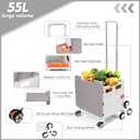 Foldable Utility Cart with Stair Climbing Wheels,Collapsible Rolling Crate with Magnetic Lid Telescopic Cover,Telescoping Handle,360 Rotate Wheel Hand Cart for Teacher Shopping Moving(Milky White)