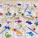 TORONTOKYO Valentines Day Gifts for Kids, 28 Pack Dinosaurs Wood Painting Craft Kits with Dino Valentines Cards, Paint & Brush - Classroom Valentines Exchange Cards for Kids School Party Favors