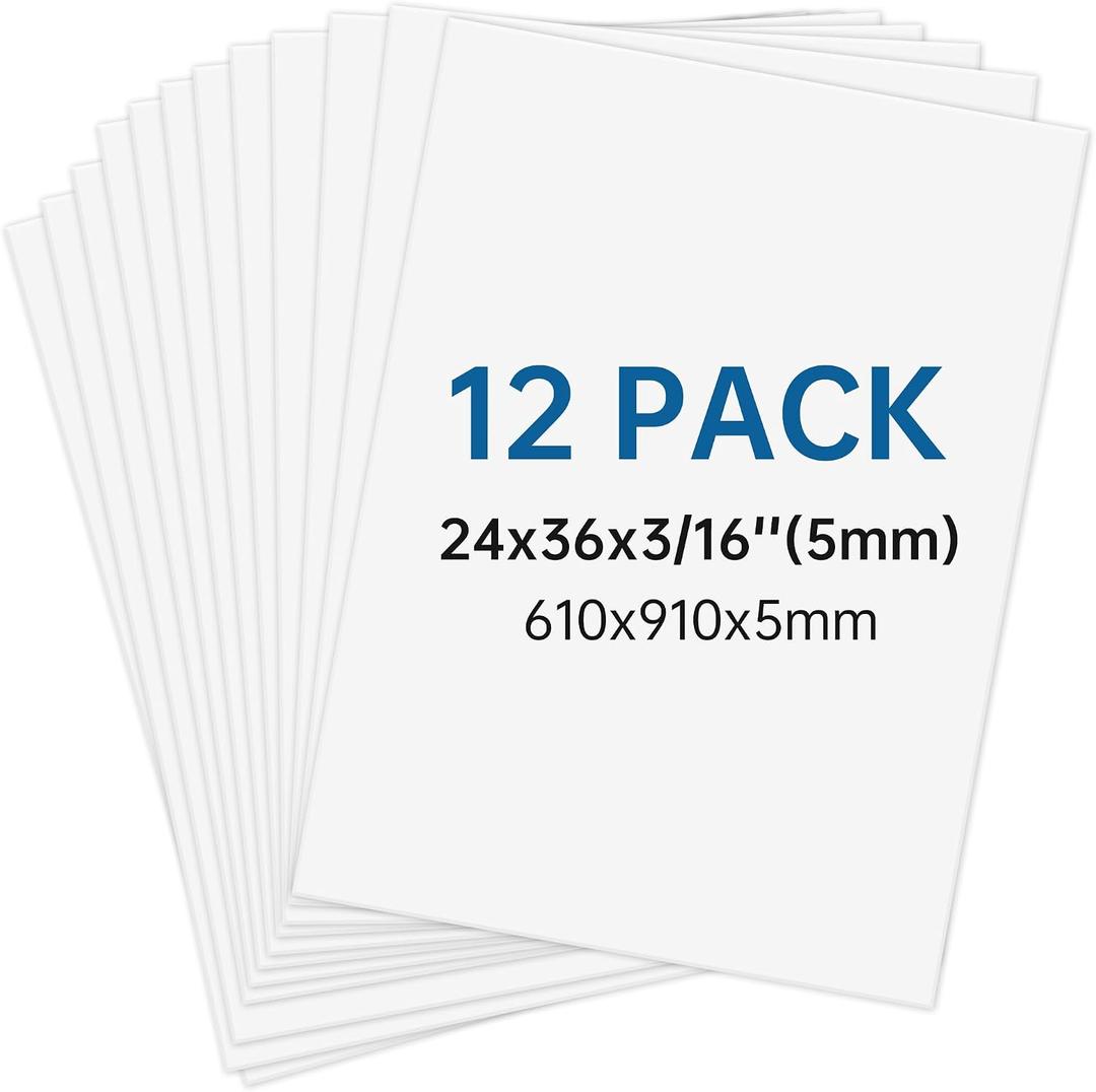 12 Pack White Foam Board 24"x36", 3/16" Foam Poster Board, Thick Foam Core Board for Projects, Large Foam Board for Painting, Displaying and Craft Projects