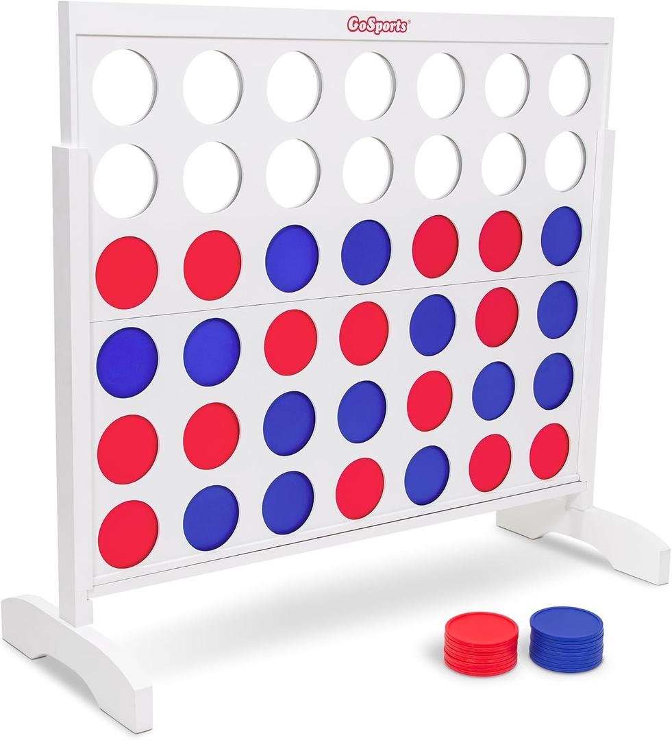 GoSports 4 Foot Giant Wooden 4-in-a-Row Connect Game Jumbo Party Size with Heavy-Duty Coins Easy Setup and Portable Design for Indoor and Outdoor Yard Game for Adults