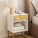 Nightstand with Charging Station, Boho Night Stand with Drawer Wood Farmhouse Bedside Table with Storage, End Side Accent Table for Bedroom,Living Room,White (Normal, White With Charging Station)