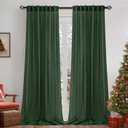 MIULEE Linen Curtains 84 Inch Length for Living Room 2 Panels, Hunter Green Back Tab Pocket Light Filtering Semi Sheer Soft Linen Emerald Dark Green Christmas Drapes Farmhouse Boho Curtain for Bedroom