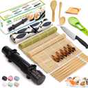 Sushi Making Kit, 22pcs Roller Maker for Beginners With Guide Book, Bazooka, Knife, Mat, Avocado Slicer, Chopsticks, Sauce Dishes & More - Sushi Lover's Gift (Black2)