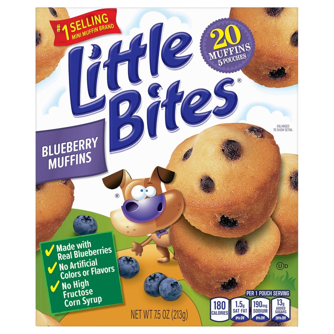 2 x Little Bites Blueberry Muffins, 5 individual packs, (1.5 oz each), Real Blueberries Mini Muffins, 7.5 oz Multipack (EXP 07/26/26)
