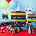 4 x Burymento Reversible Birthday Wrapping Paper for Boys Girls Kids Adults Baby Shower Holiday - Colorful Happy Birthday Lettering and Stars Design - Blue Gift Wrapping Paper Roll, 17 Inch X 32.8 Feet