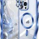 [CD Ring & Curly Wave Edge] for iPhone 15 Pro Case, 2025 Upgraded [Full Camera Protection] [Compatible with MagSafe] Plating Soft Non-Yellowing Clear Case for 15 Pro 6.1 " Men Women ,Titanium Blue